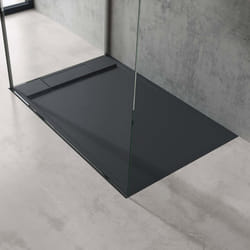 Sogood Receveur de Douche Design Ultra Plat 4 cm Bac à Douche Rectangulaire en Solid Surface Gris Noir Mat Geoma04 90x100x4 cm