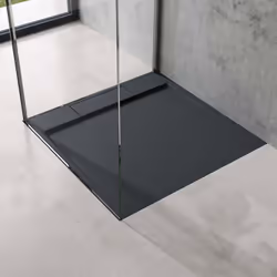 Sogood Receveur de Douche Design Ultra Plat 4 cm Bac à Douche Carré en Solid Surface Gris Noir Mat Geoma04 100x100x4 cm