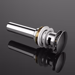 Bonde pour lavabo et vasque avec trop plein PU04 Couvercle rond chromé Système clic-clac autmoatique La bonde s'ouvre et se r ...