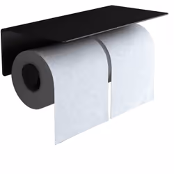 Double dérouleur à papier WC design minimaliste doporro | Couleur: Noir mat | Avec tablette Dimensions: Largeur: 25cm | Profo ...