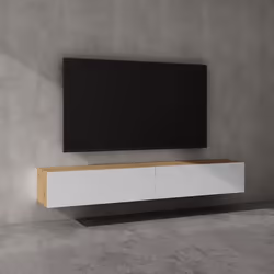 Sogood Meuble TV Bas 200 cm Armoire TV Marron Clair + Blanc Mat Table de Télévision Salon avec Portes Meuble TV Suspendu MBTV ...