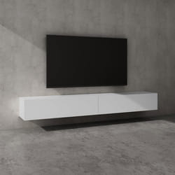 Sogood Meuble TV Bas 240 cm Armoire TV Blanc Mat Table de Télévision Salon avec Portes Meuble TV Suspendu MBTV02