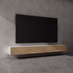 Sogood Meuble TV Bas 280 cm Armoire TV Blanc Mat + Marron Clair Table de Télévision Salon avec Portes Meuble TV Suspendu MBTV ...