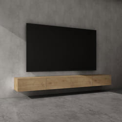 Sogood Meuble TV Bas 280 cm Armoire TV Marron Clair Table de Télévision Salon avec Portes Meuble TV Suspendu MBTV02