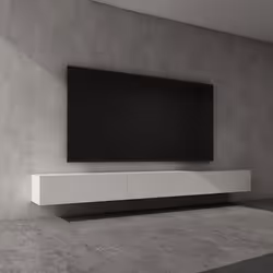 Sogood Meuble TV Bas 300 cm Armoire TV Blanc Mat Table de Télévision Salon avec Portes Meuble TV Suspendu MBTV02