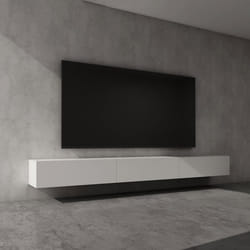 Sogood Meuble TV Bas 300 cm Armoire TV Blanc Mat Table de Télévision Salon avec Portes Meuble TV Suspendu MBTV02
