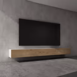 Sogood Meuble TV Bas 300 cm Armoire TV Blanc Mat + Marron Clair Table de Télévision Salon avec Portes Meuble TV Suspendu MBTV ...