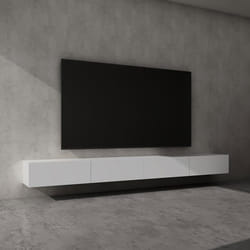 Sogood Meuble TV Bas 320 cm Armoire TV Blanc Mat Table de Télévision Salon avec Portes Meuble TV Suspendu MBTV02