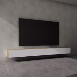 Sogood Meuble TV Bas 320 cm Armoire TV Marron Clair + Blanc Mat Table de Télévision Salon avec Portes Meuble TV Suspendu MBTV ...