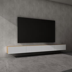 Sogood Meuble TV Bas 320 cm Armoire TV Marron Clair + Blanc Mat Table de Télévision Salon avec Portes Meuble TV Suspendu MBTV02
