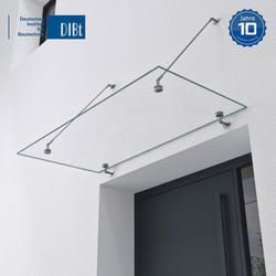 Sogood® Auvent en Verre Transparent 90x180cm Auvent de Porte dEntrée VDG02K Protection Contre la Pluie 2 Barres de Support en Inox