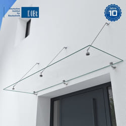 Sogood® Auvent en Verre Transparent 90x200cm Auvent de Porte dEntrée VDG02K Protection Contre la Pluie 3 Barres de Support en Inox
