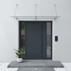 Sogood® Auvent en Verre Transparent 90x250cm Auvent de Porte dEntrée VDG02K Protection Contre la Pluie 3 Barres de Support en Inox