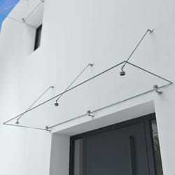 Sogood® Auvent en Verre Transparent 90x300cm Auvent de Porte dEntrée VDG02K Protection Contre la Pluie 3 Barres de Support en Inox