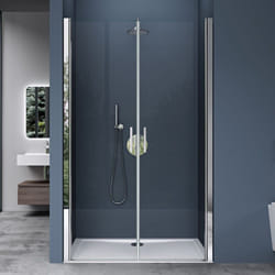 Doporro Double porte de douche transparent 100 à l'italienne autolevante pivotante 100x195cm montage réversible Teramo24 verre esg Nano anti-calcaire