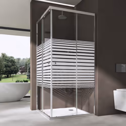 Cabine de douche avec deux portes coulissantes |Verre transparent avec bande opaque Dimensions: 100x80x190 (côté gauche x côt ...
