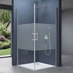 Doporro Portes de douche autolevantes avec bande opaque 100x80 paroi de douche Ravenna24MS pare douche en angle 100x80x195cm montage réversible