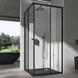 doporro Cabine de Douche Transparent en Angle Paroi de Douche avec Portes Coulissantes Profilé Noir Ravenna16K-Plus 75x75x190cm Montage Réversible