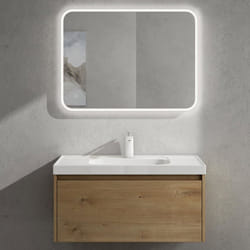 Sogood Meuble de Salle de Bains Marron Clair Ensemble de 2 Pièces Meuble Suspendu avec Lavabo 80cm avec Soft-Close Design Salerno