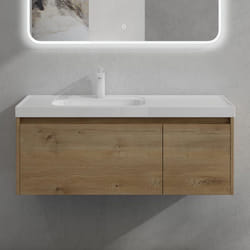 Sogood Meuble de Salle de Bains Marron Clair Ensemble de 2 Pièces Meuble Suspendu avec Lavabo 100cm avec Soft-close Design Salerno