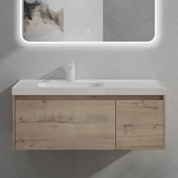 Sogood Meuble de Salle de Bains Chêne blanc clair Ensemble de 2 Pièces Meuble avec Lavabo 100cm avec Soft-close Design Salerno