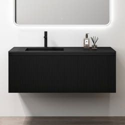 Sogood Meuble de Salle de Bains Suspendu 120x50x46 cm avec Lavabo Ensemble de 2 Pièces Vasque et Meuble sous Vasque Noir Mat Santa