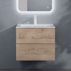 Sogood Meuble de Salle de Bain Suspendu Chêne Clair 60x48x50cm Ensemble de 2 Pièces Meuble avec Lavabo Solid Surface Design A ...