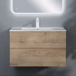 Sogood Meuble de Salle de Bain Suspendu Chêne Clair 80x48x50cm Ensemble de 2 Pièces Meuble avec Lavabo Solid Surface Design A ...