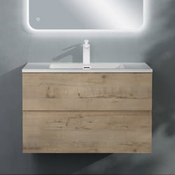 Sogood Meuble de Salle de Bain Suspendu Chêne Clair 80x48x50cm Ensemble de 2 Pièces Meuble avec Lavabo Solid Surface Design Aqualis