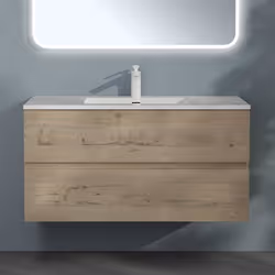 Sogood Meuble de Salle de Bain Suspendu Chêne Clair 100x48x50cm Ensemble de 2 Pièces Meuble avec Lavabo Solid Surface Design