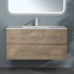 Sogood Meuble de Salle de Bain Suspendu Chêne Clair 100x48x50cm Ensemble de 2 Pièces Meuble avec Lavabo Solid Surface Design