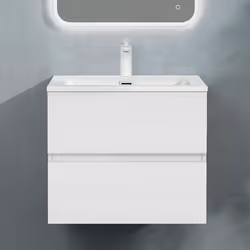 Sogood Meuble de Salle de Bain Suspendu Blanc Mat 60x48x50cm Ensemble de 2 Pièces Meuble avec Lavabo Design Aqualis