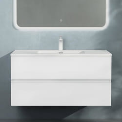 Sogood Meuble de Salle de Bain Suspendu Blanc Mat 100x48x50cm Ensemble de 2 Pièces Meuble avec Lavabo Design Aqualis