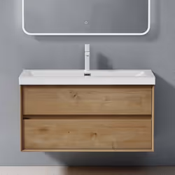 Sogood Meuble de Salle de Bains Marron Clair Ensemble de 2 Pièces Meuble avec Lavabo Meuble Suspendu 100cm avec Soft-Close Ri ...