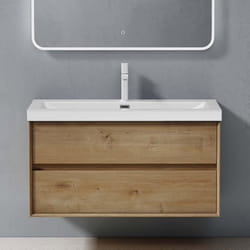 Sogood Meuble de Salle de Bains Marron Clair Ensemble de 2 Pièces Meuble avec Lavabo Meuble Suspendu 100cm avec Soft-Close Rimo