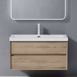 Sogood Meuble de Salle de Bains Chêne Blanc Clair Ensemble de 2 Pièces Meuble avec Lavabo Meuble sous-lavabo Suspendu 100cm R ...