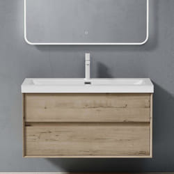 Sogood Meuble de Salle de Bains Chêne Blanc Clair Ensemble de 2 Pièces Meuble avec Lavabo Meuble sous-lavabo Suspendu 100cm Rimo