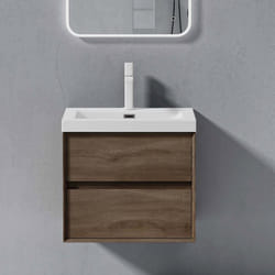 Sogood Meuble de Salle de Bains Chêne Ensemble de 2 Pièces Meuble avec Lavabo Meuble sous-lavabo Suspendu 60cm Rimo