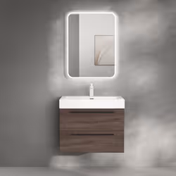 Sogood Meuble de Salle de Bain Quadratto 2 Parties Lavabo en Resine avec 2 Tiroirs 73x48x60cm Chêne