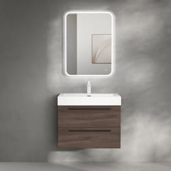 Sogood Meuble de Salle de Bain Quadratto 2 Parties Lavabo en Resine avec 2 Tiroirs 73x48x60cm Chêne
