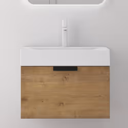 Sogood Meuble de Salle de Bain Suspendu 60x48x45cm Aspect de Chêne Ensemble de 2 Pièces Meuble avec Lavabo Solid Surface Lona ...