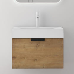 Sogood Meuble de Salle de Bain Suspendu 60x48x45cm Aspect de Chêne Ensemble de 2 Pièces Meuble avec Lavabo Solid Surface Lonato