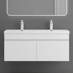 Sogood Meuble de Salle de Bain Blanc Mat Ensemble de 2 Pièces Meuble avec Lavabo 120cm Botanica avec 2 Grands Tiroirs