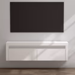 Sogood Meuble TV Bas 160x40x46cm Armoire TV Blanc Mat Table de Télévision Salon Portes Meuble TV Suspendu MBTV01