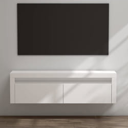 Sogood Meuble TV Bas 160x40x46cm Armoire TV Blanc Mat Table de Télévision Salon Portes Meuble TV Suspendu MBTV01