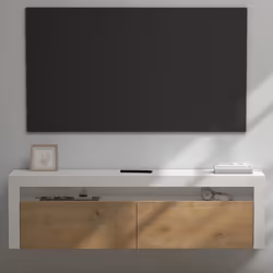 Sogood Meuble TV Bas 160x40x46cm Armoire TV Blanc Mat + Marron Clair Table de Télévision Salon Portes Meuble TV Suspendu MBTV ...