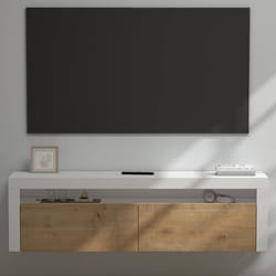 Sogood Meuble TV Bas 160x40x46cm Armoire TV Blanc Mat + Marron Clair Table de Télévision Salon Portes Meuble TV Suspendu MBTV01
