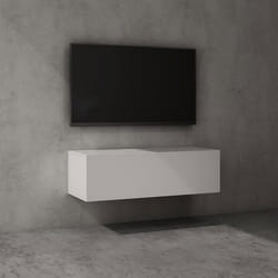 Sogood Meuble TV Bas 100 cm Armoire TV Blanc Mat Table de Télévision Salon avec 2 Portes Meuble TV Suspendu MBTV02