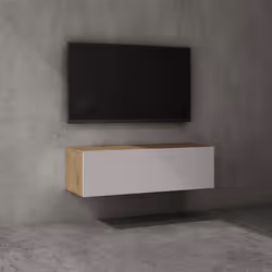 Sogood Meuble TV Bas 100 cm Armoire TV Marron Clair + Blanc Mat Table de Télévision Salon avec 2 Portes Meuble TV Suspendu MB ...