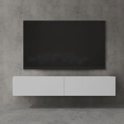 Sogood Meuble TV Bas 160 cm Armoire TV Blanc Mat Table de Télévision Salon avec 2 Portes Meuble TV Suspendu MBTV02